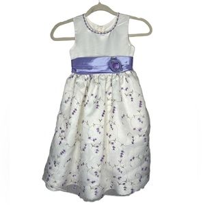 Jayne Copeland Girls Dress Cream with Purple Embroidered Flowers Size 6